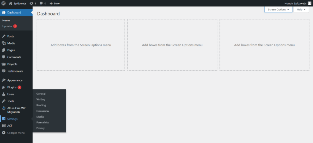 WordPress Dashboard Settings WordPress Dashboard Settings